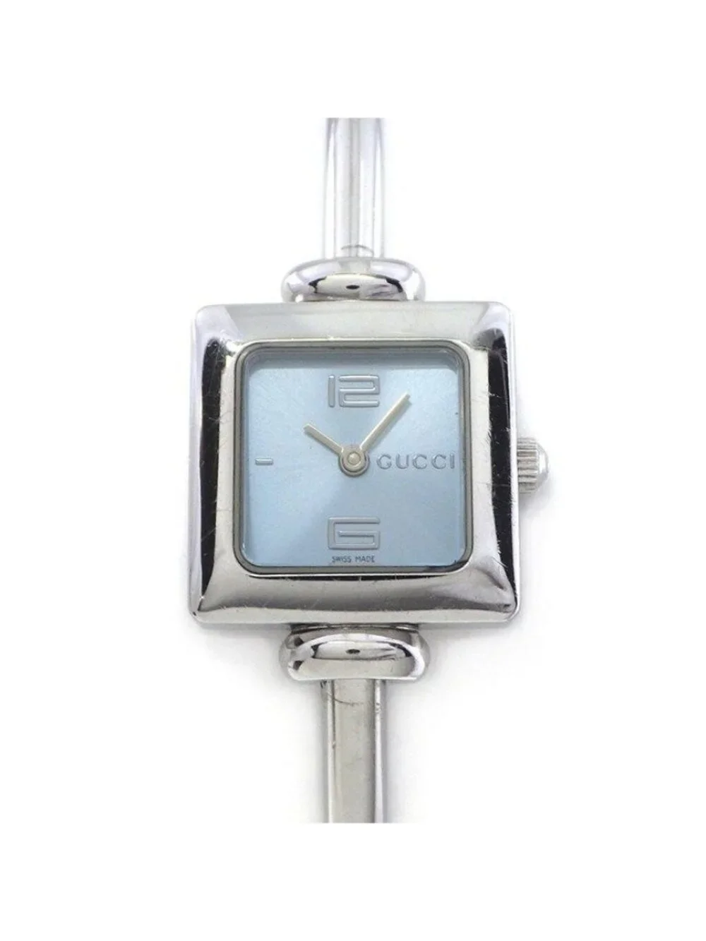 Gucci Watch Bangle Square Sunray Ice Blue Dial SS Quartz Analog